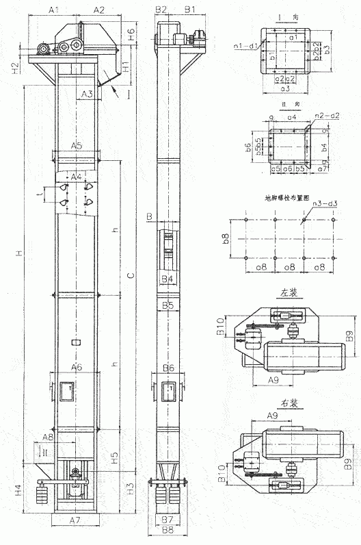 常見的TD、TH、NE斗提機標準地腳孔參數(shù)