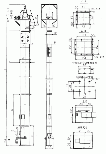 常見的TD、TH、NE斗提機標準地腳孔參數(shù)